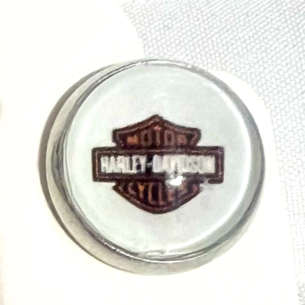 Harley Davidson Stud Post Earrings Round Circle Silver Motorcycle Earrings - Picture 2 of 3